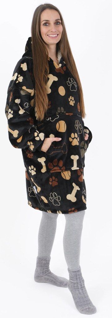 Baránková mikina mikroplyš – Psie labky čiernej veľkosť M