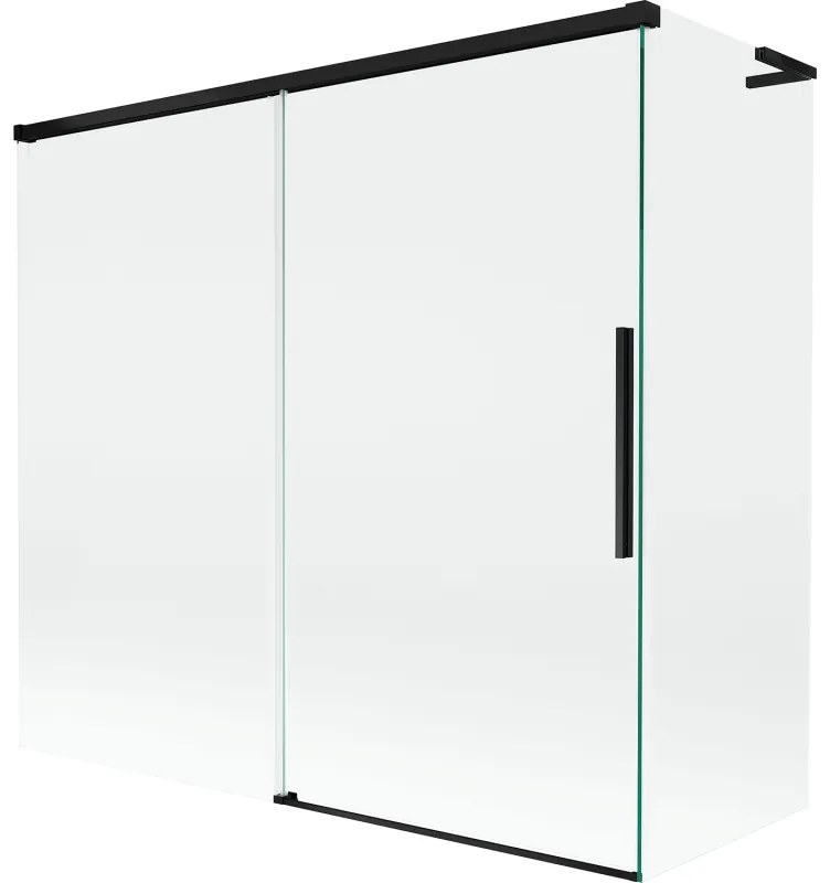 Mexen Rox, L posuvná 2-krídlová vaňová zástena 170 + 70 x 150 cm, 8mm číre sklo, čierny matný profil, 8C9L-170-070-70-00