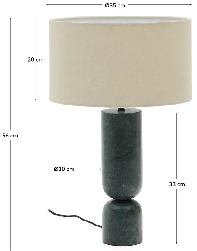 Tmavozelená/béžová mramorová stolová lampa s textilným tienidlom (výška 57 cm) Vex – Kave Home
