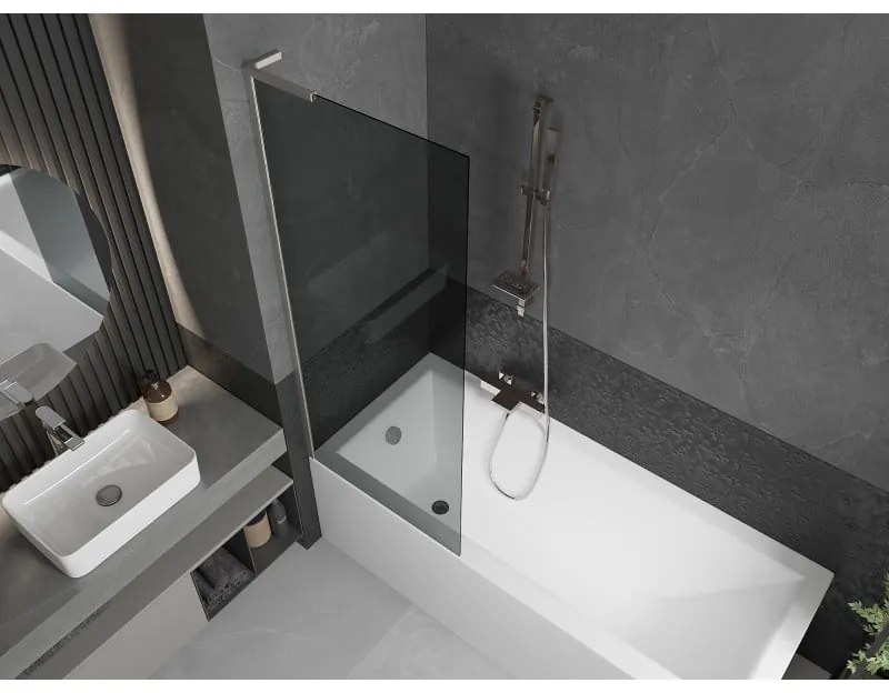 Mexen Next L, 1-krídlová vaňová zástena 70 x 150 cm, 6mm šedé sklo, 6mm číre sklo, profil brúsená oceľ, 895-070-000-03-40-97