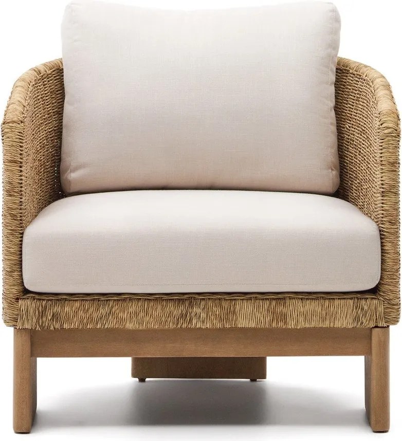 Béžové/v prírodnej farbe drevené/z umelého ratanu záhradné kreslo Xoriguer – Kave Home