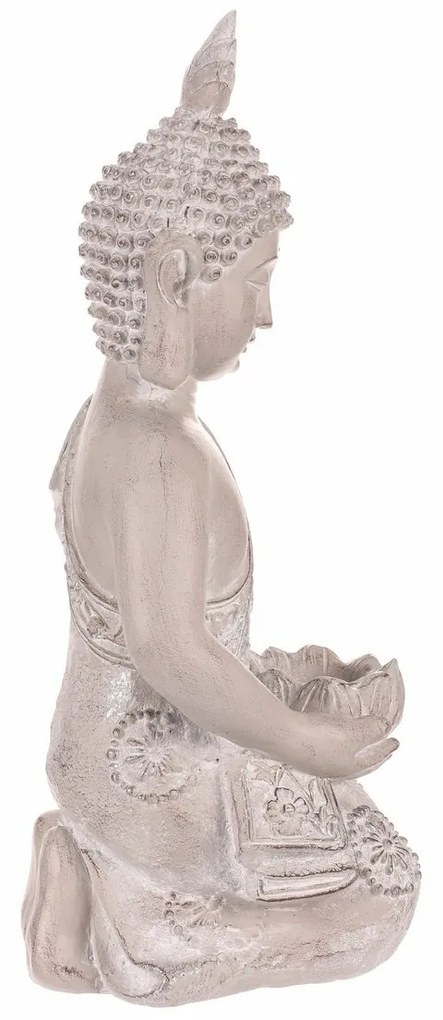 Dekorácia soška Budha kľačiaci, sivá, polyresin, 25 x 24 x 57 cm