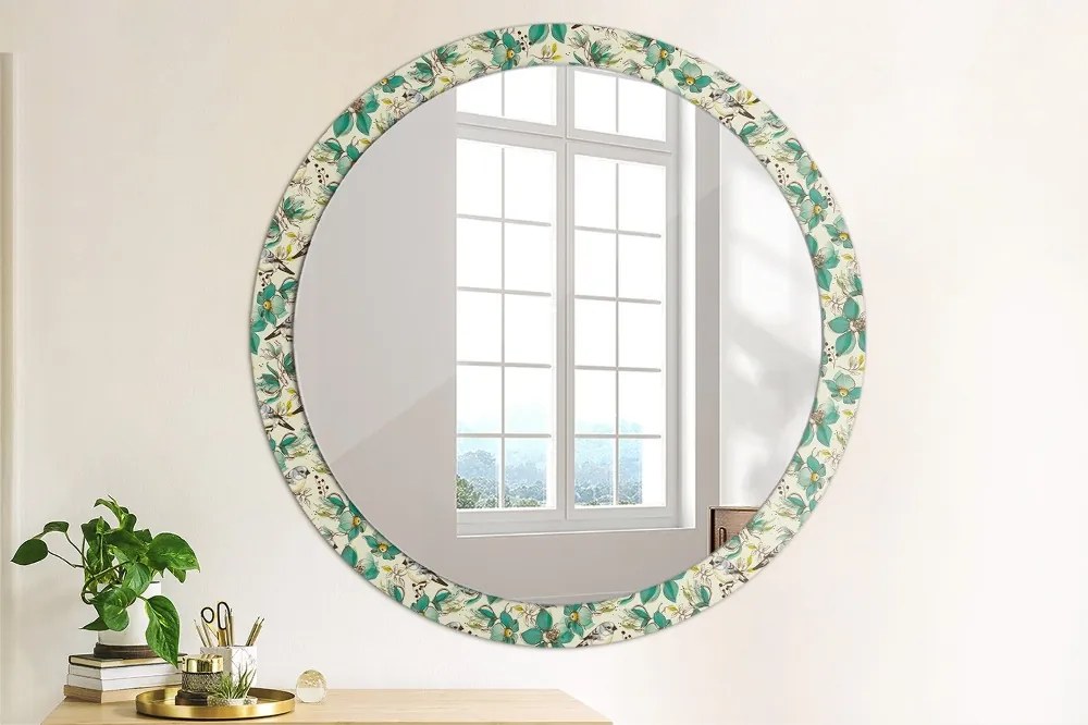 Okrúhle zrkadlo s potlačou Kvety a vtáky fi 100 cm