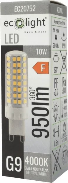 ECOLIGHT G9 LED žiarovka 10W 4000K 950lm - neutrálná biela