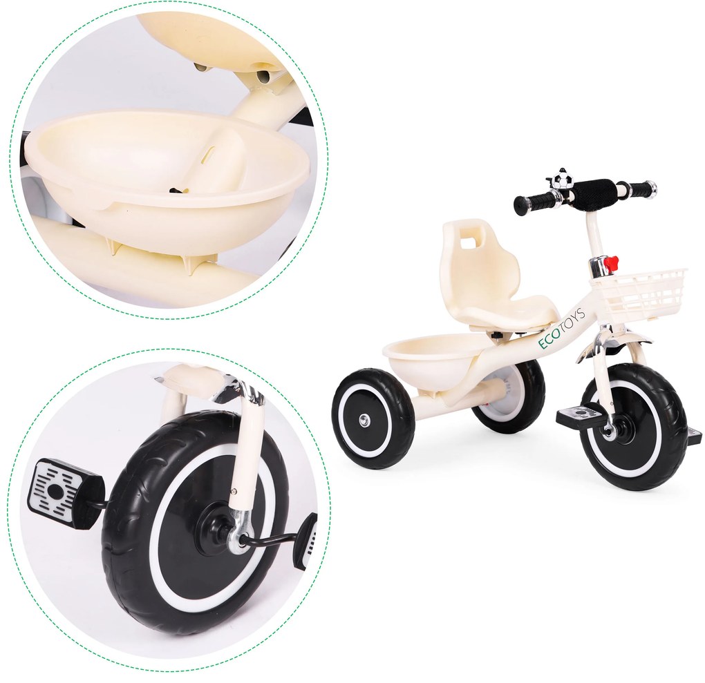 Trojkolka protišmykové rukoväte zvončekový kôš béžová ECOTOYS