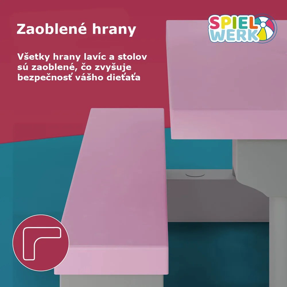 Detská sedacia zostava so slnečníkom JASMIN, 67x78,5x42,5cm, ružová/šedá Spielwerk