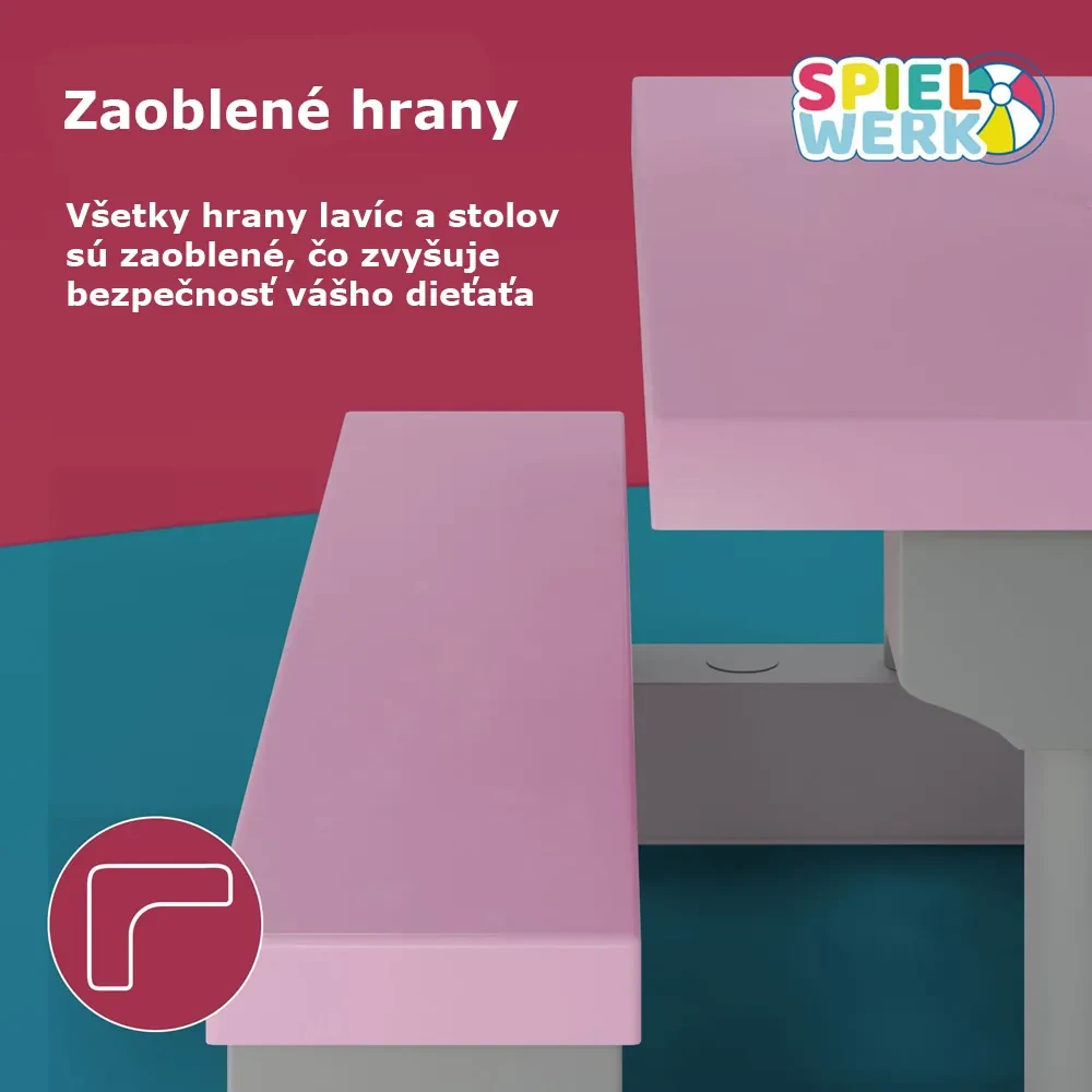 Spielwerk Detská sedacia zostava so slnečníkom JASMIN, 67x78,5x42,5cm, ružová/šedá