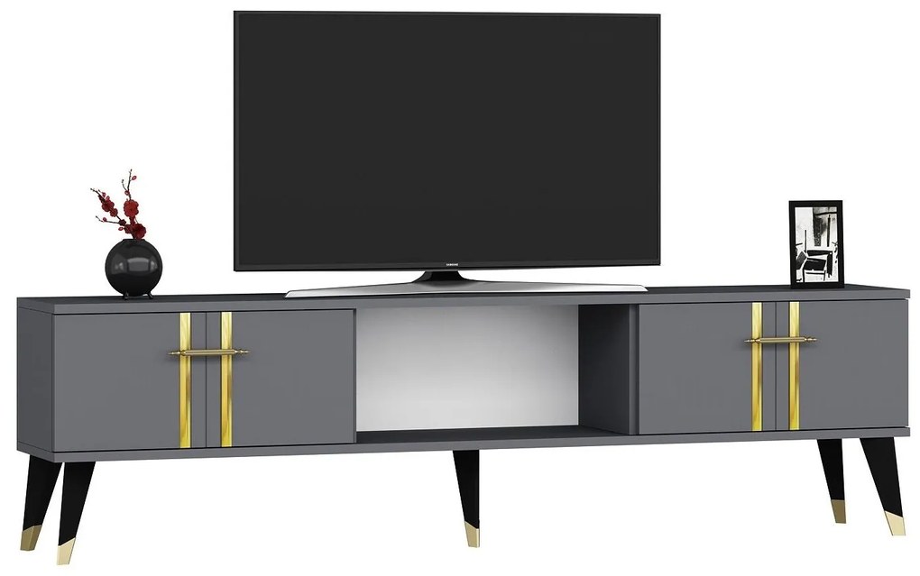 TV stolík/skrinka Pebine 2 (antracit + zlatá) . Akcia -30%. Vlastná spoľahlivá doprava až k Vám domov. 1095305
