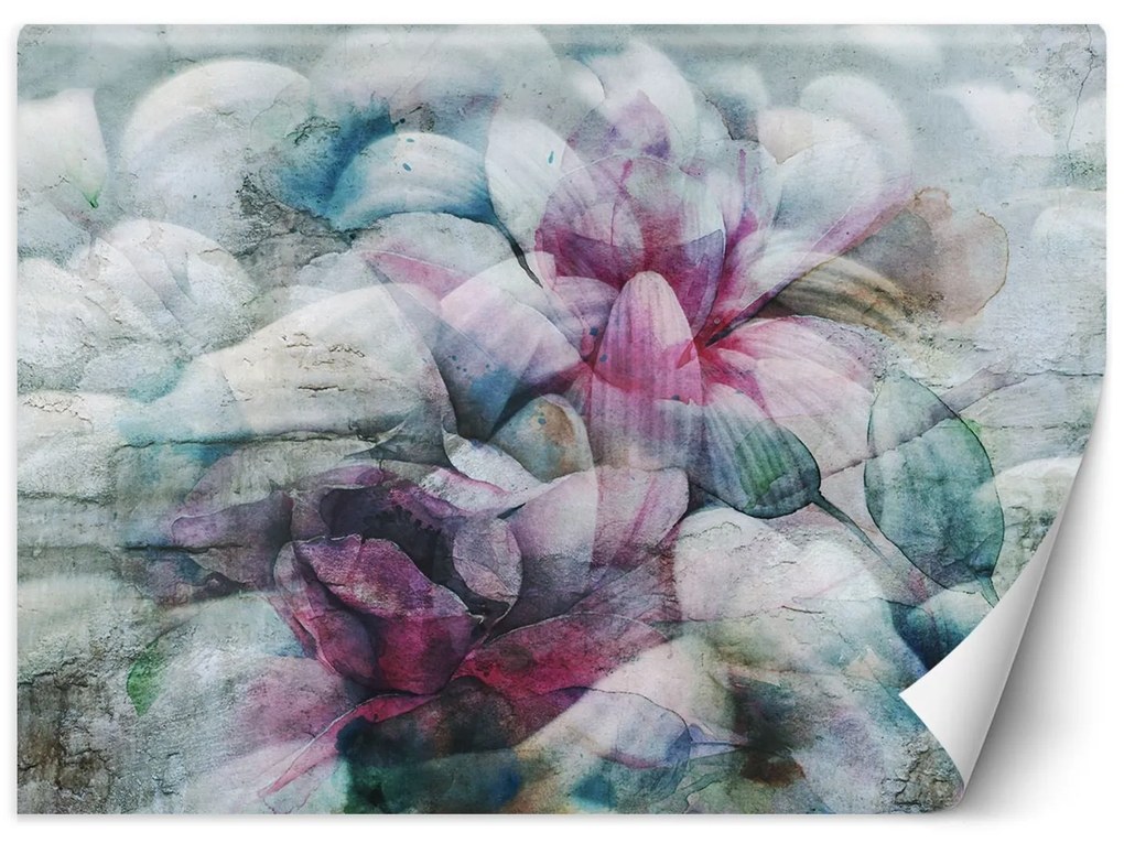 Gario Fototapeta Pastelové listy - akvarelová abstrakcia na betóne Materiál: Vliesová, Rozmery: 200 x 140 cm