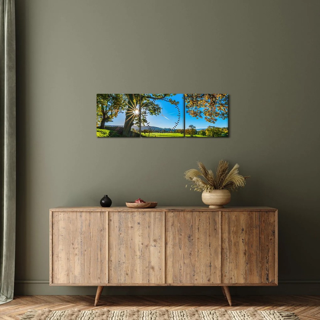 Obraz - Výhľad na pole (s hodinami) (90x30 cm)