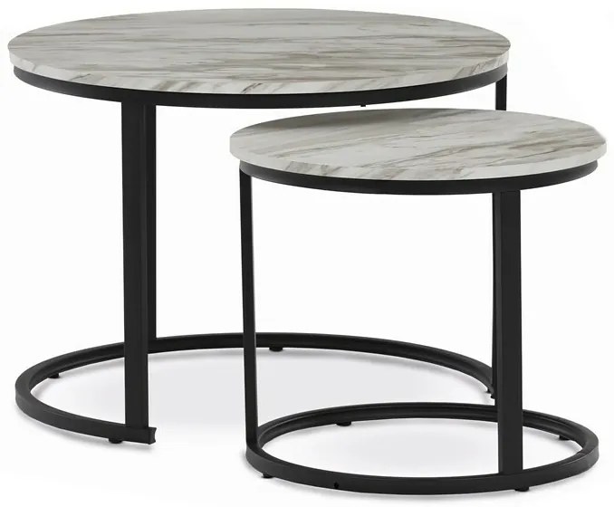 Sada konferenčných stolíkov, biely mramor, 2 ks