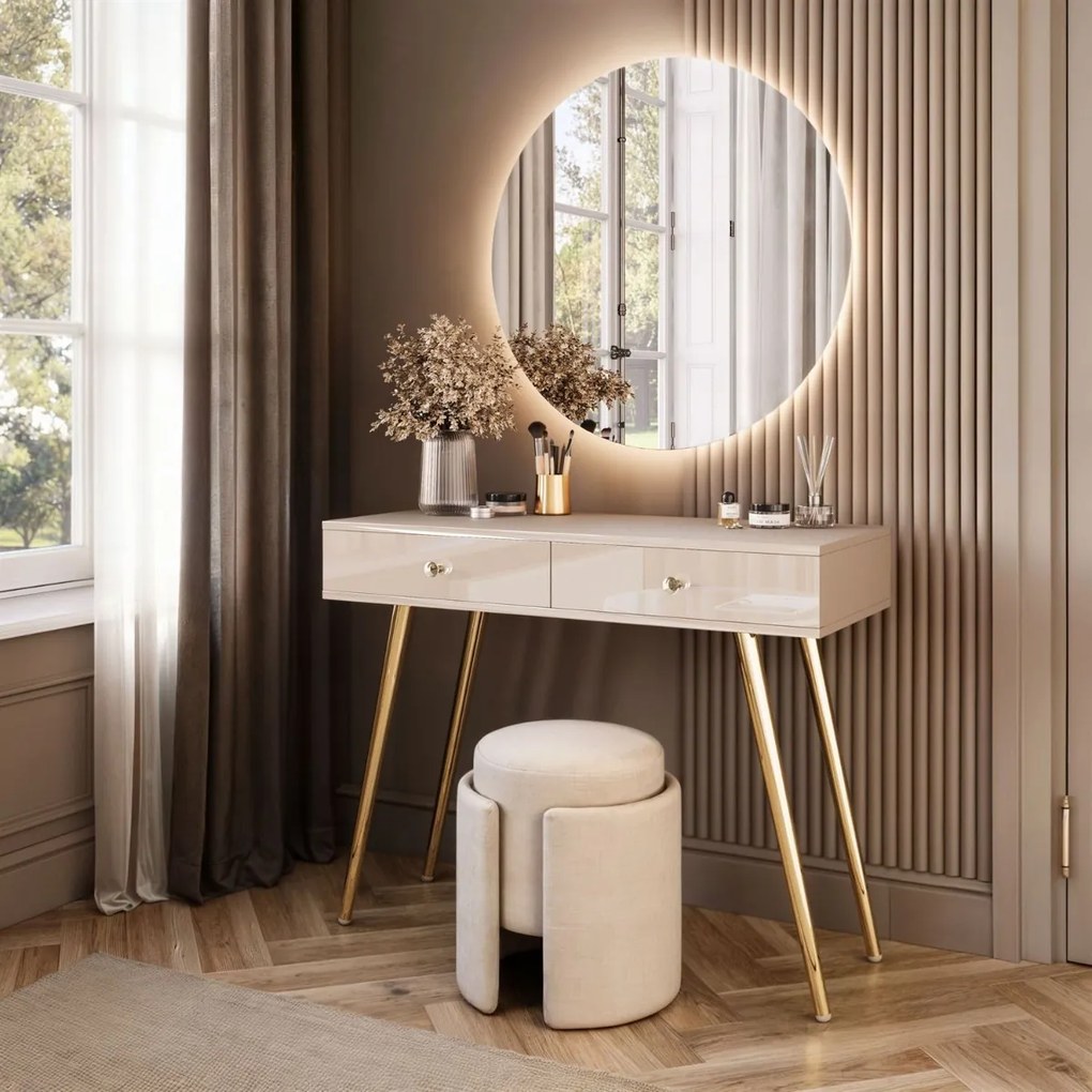 TOALETNÝ STOLÍK KATHLEEN GLAM KAŠMÍR LESK + ZLATÉ NOHY + ZRKADLO