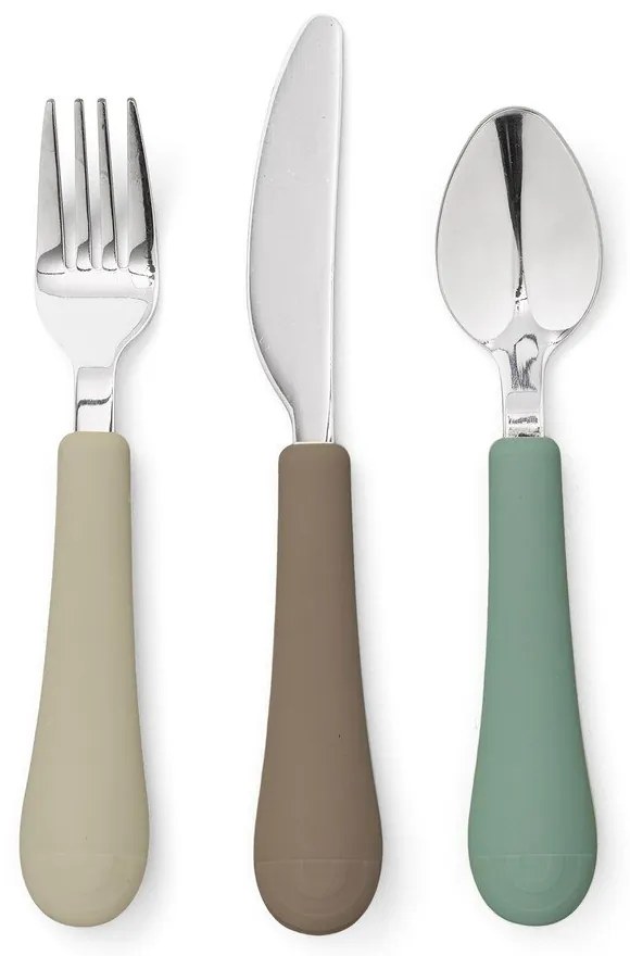 Hnedý/béžový detský príbor 3 ks zo silikónu Olive Mix – Cam Cam Copenhagen