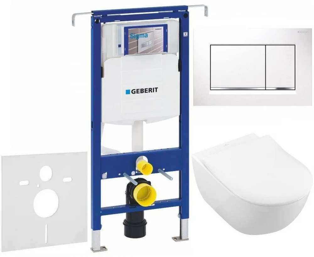 GEBERIT Duofix Special súprava 5v1 - inštalačný modul, závesné WC s DirectFlush a Softclose sedátko VILLEROY &amp; BOCH Subway 2.0, tlačítko Sigma30, 115.883.KJ.1 (biela/lesklý chróm/biela), 111.355.00.5 NI5