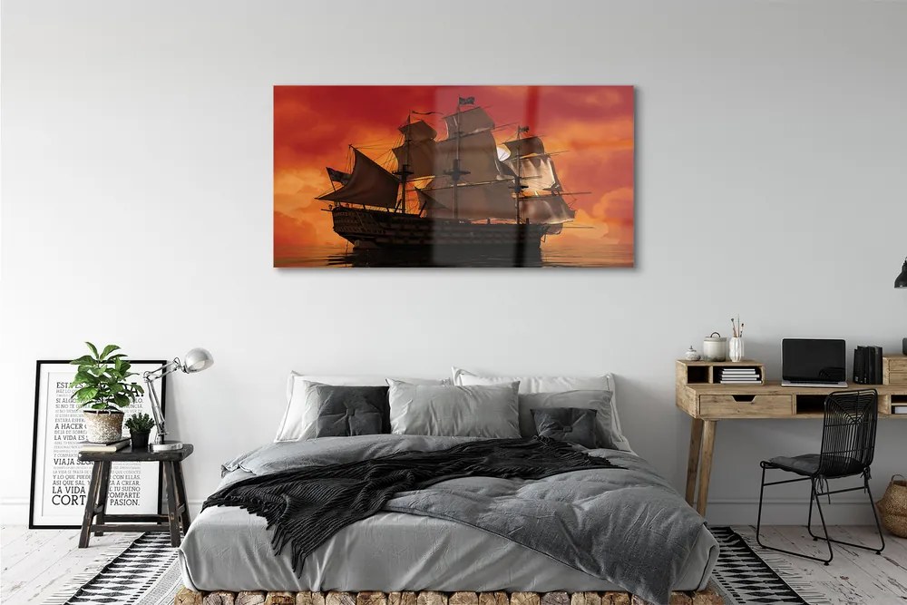 Obraz plexi Loď mora oranžová obloha 140x70 cm