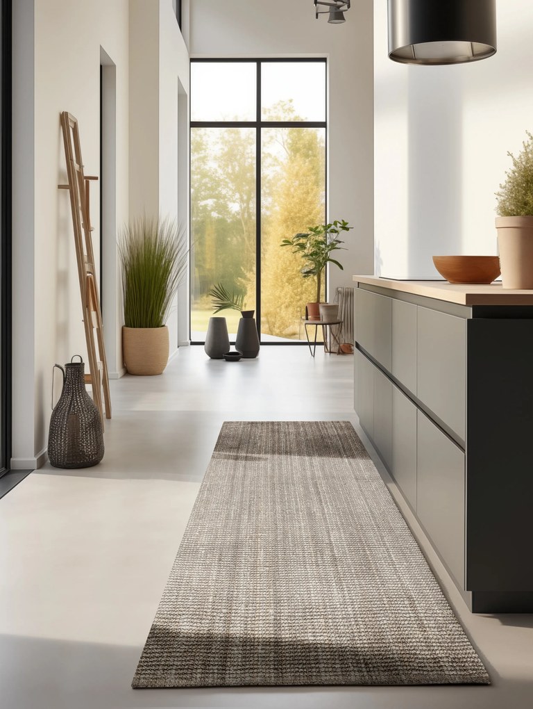 Hanse Home, Koberec behúň Bouclé Jute 105975 Grey Brown, 80x200, hnedá, chodba / predsieň