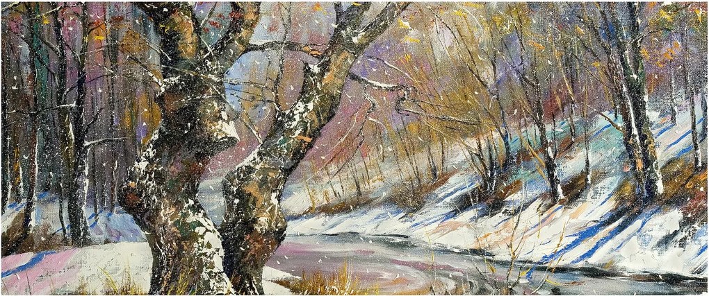 Obraz maľovanej zimnej krajiny (120x50 cm)