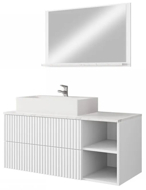 Kúpeľňová zostava Kiegi Ryfel I, Farby: orech warmia drážky / orech warmia + bianco mramor, Sifón: so sifónom, Umývadlo: nie