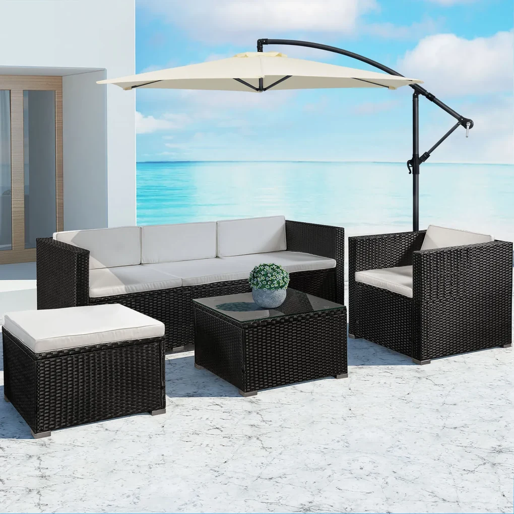 InternetovaZahrada - Záhradný ratanový set Punta Cana L - čierny/krémové podušky