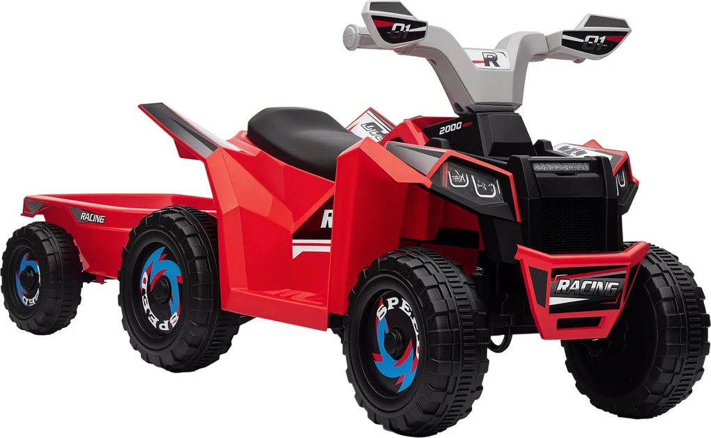 HOMCOM Detský elektrický štvorkolk 6V, Detské vozidlo, Elektrické auto s prívesom pre deti vo veku 1,5-3 rokov, 2,5 km/h, Kov, 106 x 41,5 x 48,5 cm, Č