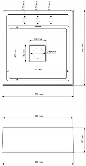 Gamma Farmerski, 1-komorový granitový drez 600x630x210 mm, šedá, GMA-ZLE000212