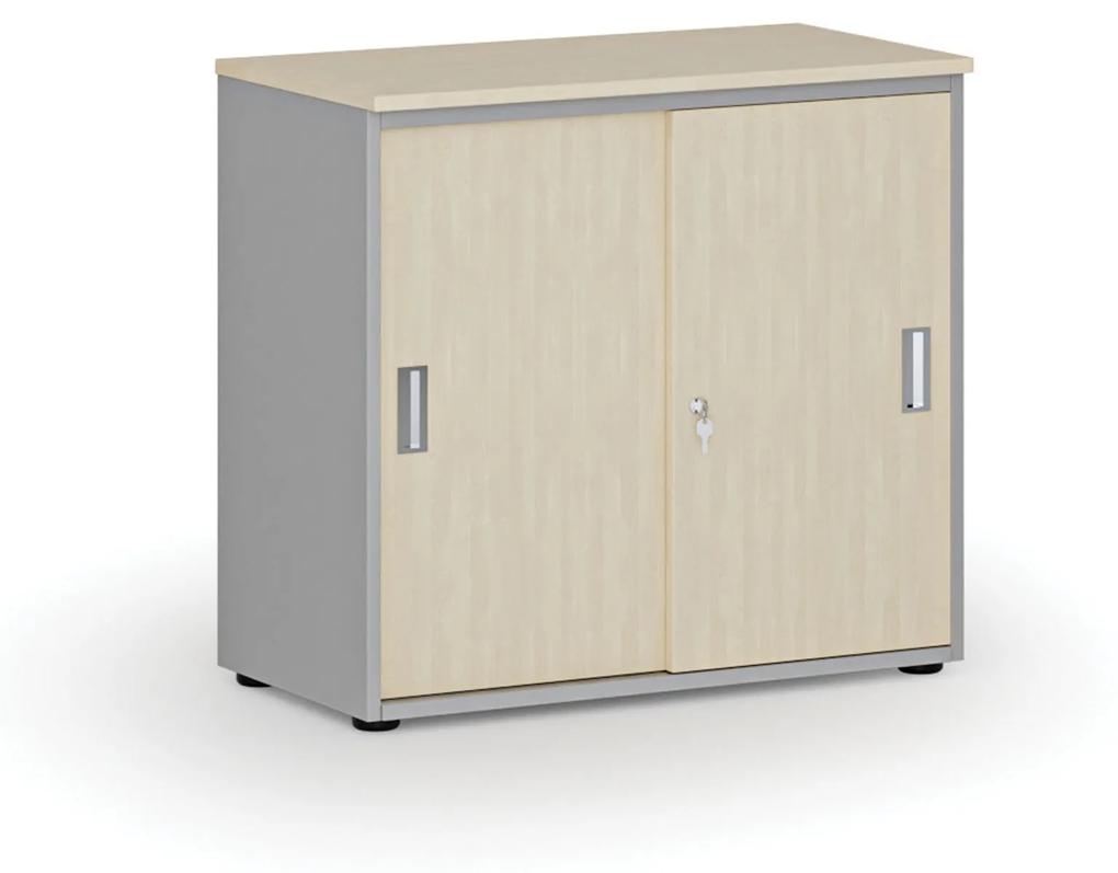 Kancelárska skriňa so zasúvacími dverami PRIMO GRAY, 740 x 800 x 420 mm, sivá/orech