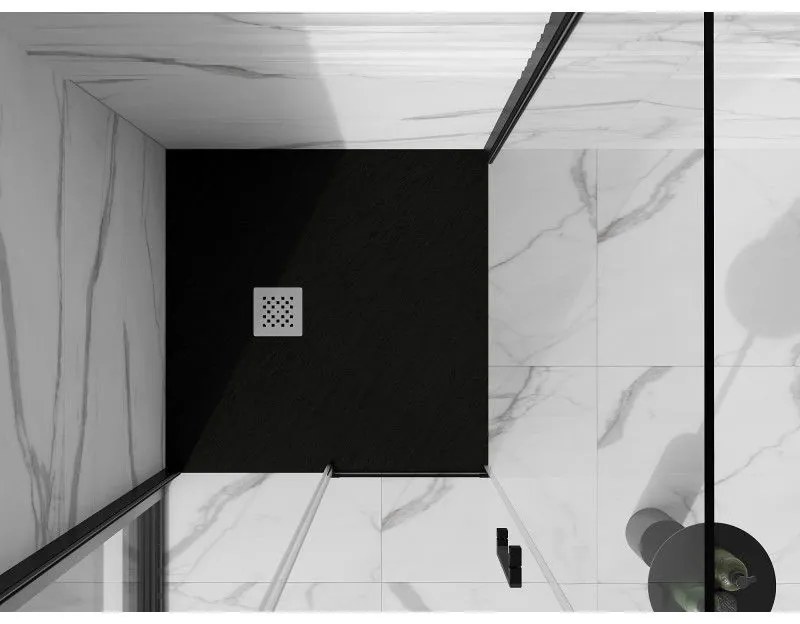 Mexen Stone+, štvorcová vanička z minerálneho kompozitu 80 x 80 cm, čierna matná, 44708080