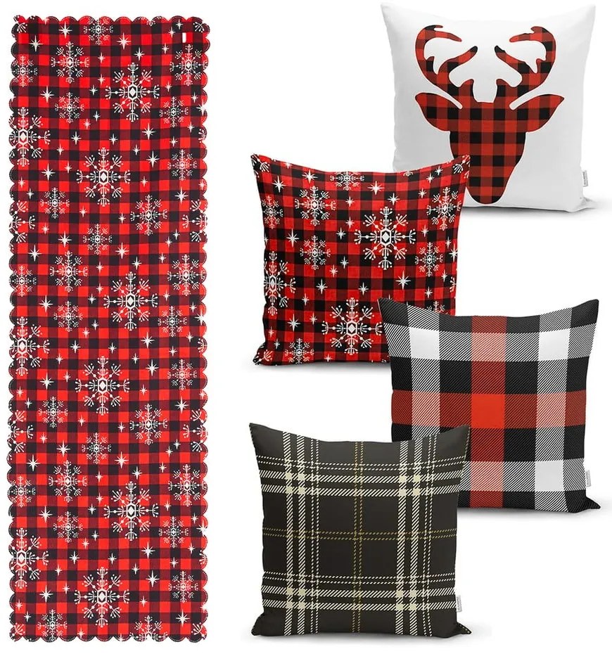 Súprava 4 vianočných obliečok na vankúš a behúň na stôl Minimalist Cushion Covers Snowflake