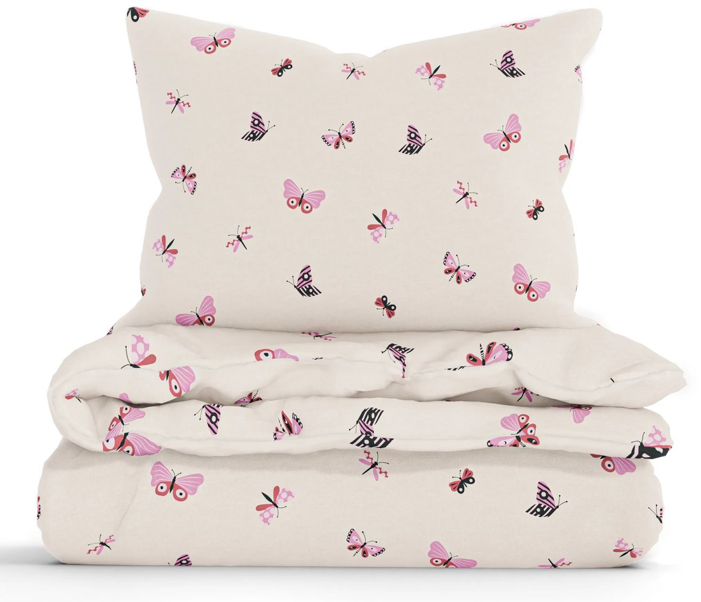 Francúzske bavlnené obliečky Renforcé – Motýliky béžová
