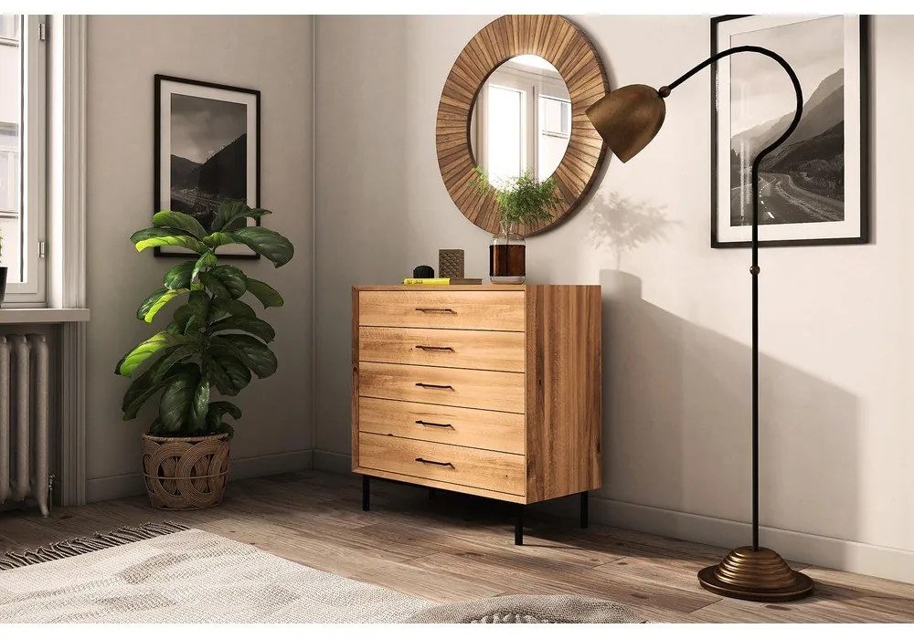 Vysoká komoda z dubového dreva v prírodnej farbe 97x95 cm Abies - The Beds