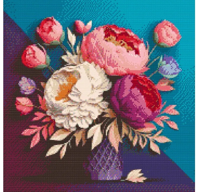 Gario Diamantové maľovanie Kytica pivoniek Rozmery: 50 x 50 cm, Rámovanie: S vnútorným rámom, Diamanty: Štvorcové
