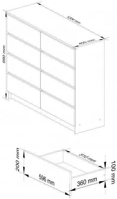 Komoda K120 8SZ CLP červená, lesk