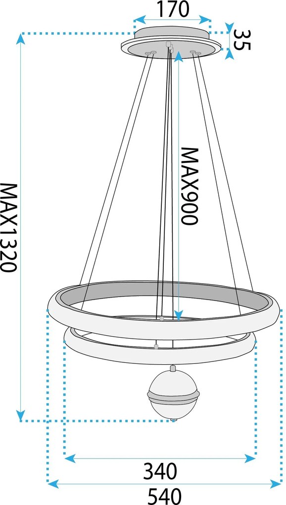 Toolight Toolight, stropné svietidlo 50cm, 160W, 4000K, 5000lm, G143-CP, zlatá, OSW-02613