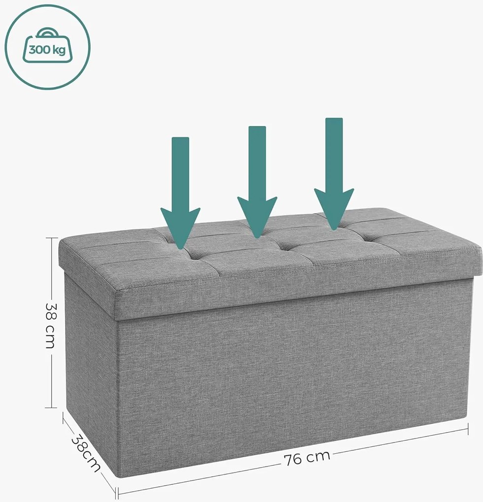 Taburetka 80 L, lavica s úložným priestorom, nosnosť do 300 kg, 38 x 76 x 38 cm, svetlosivá