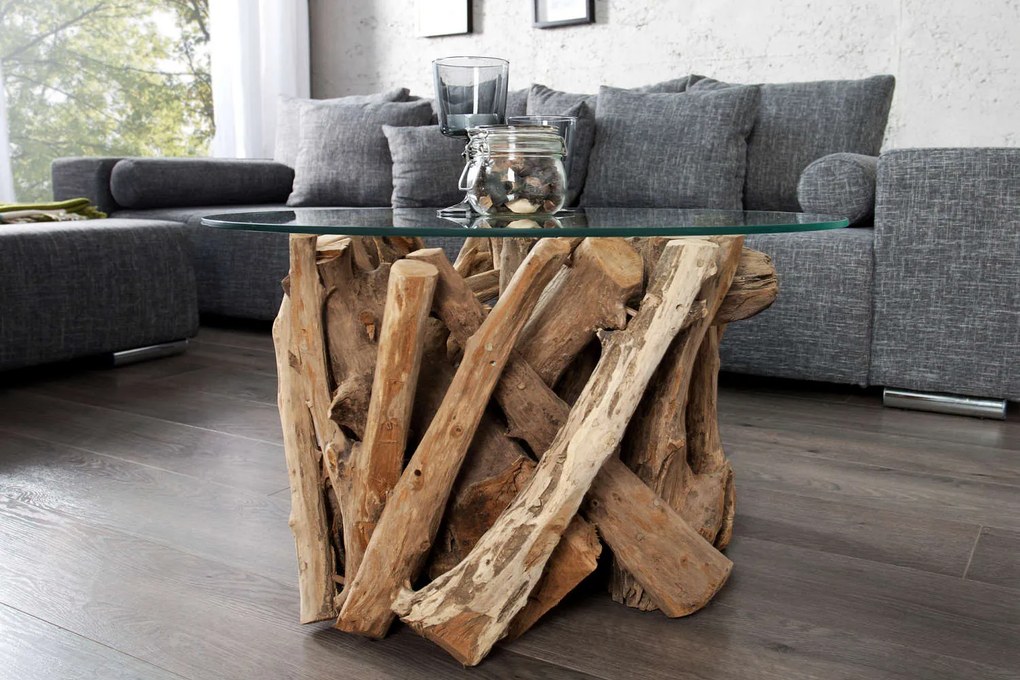 Štýlový konferenčný stolík Trim 50 cm teak - sklo