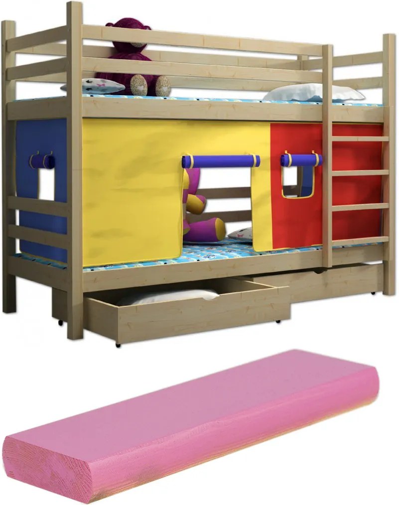 FA Detská poschodová posteľ Paula 11 so záclonkou 180x80 Farba: Ružová (+44 Eur), Variant bariéra: Bez bariéry, Variant rošt: S roštami