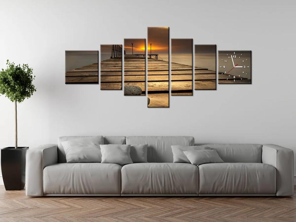 Gario Obraz s hodinami Nádherné ráno pri móle - 7 dielny Rozmery: 160 x 70 cm