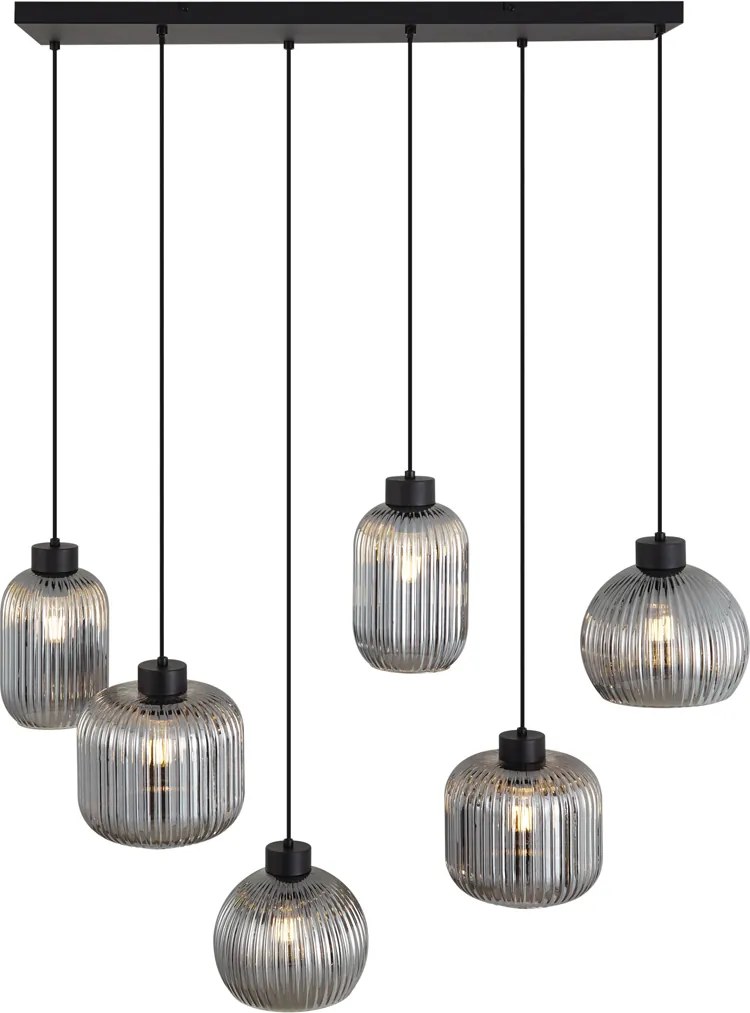 Inteligentné závesné svietidlo čierne s dymovým sklom 6-svetiel Vrátane WiFi A60 - Ana