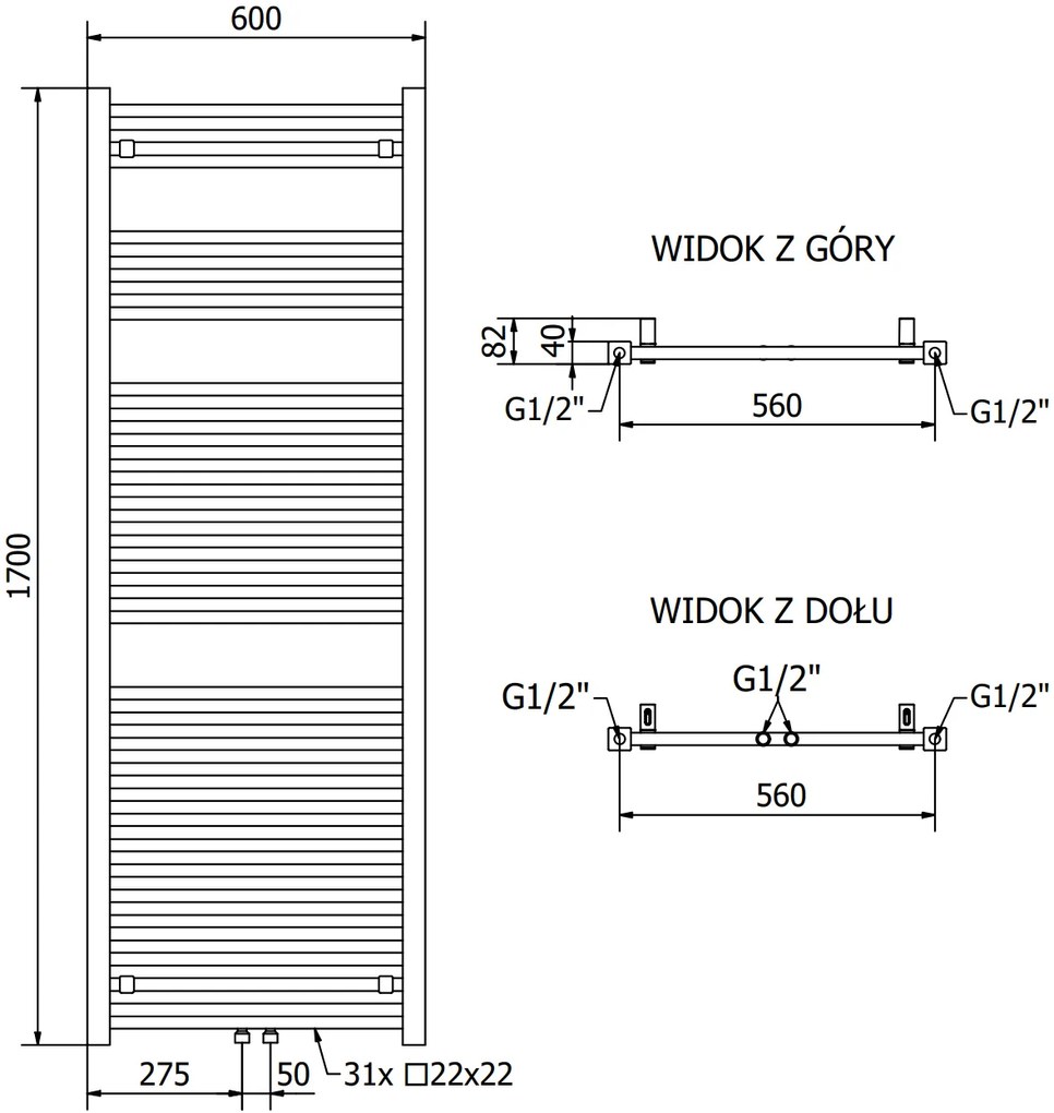 Mexen Pluton, elektrické vykurovacie teleso 1700x600 mm + vykurovacia tyč 900 W, biela, W106-1700-600-2900-20