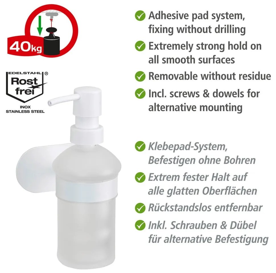 Biely samodržiaci sklenený dávkovač mydla 200 ml Orea – Wenko