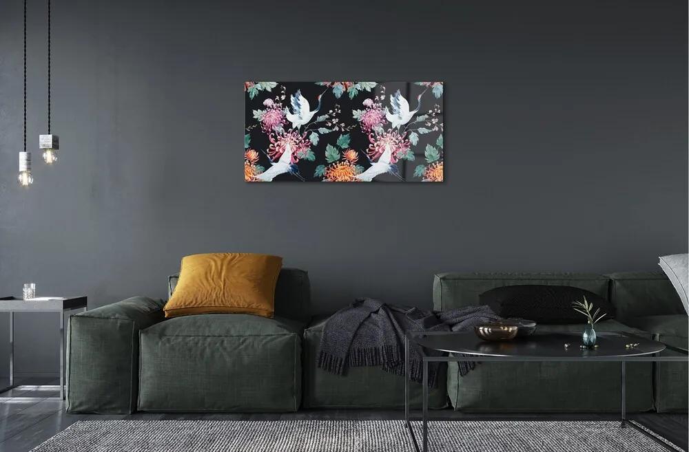 Sklenený obraz Vtáky s kvetinami 120x60 cm