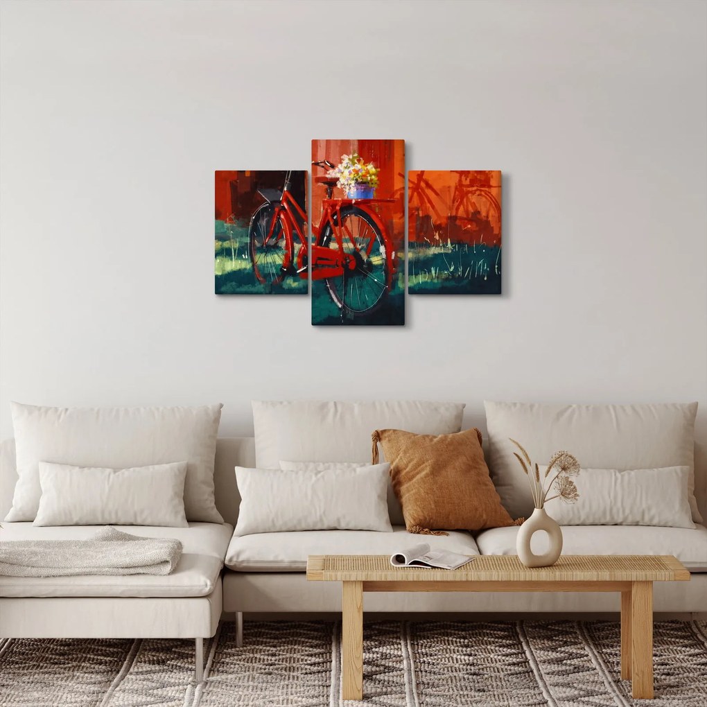 Obraz červeného kolesa, akrylová maľba (90x60 cm)