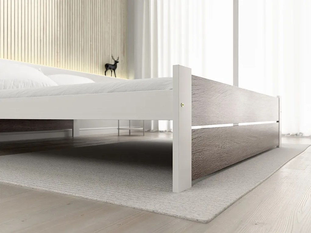 Posteľ IKAROS DOUBLE 180 x 200 cm, biela/dub hľuzovka Rošt: S lamelovým roštom, Matrac: Matrac SOMMERA 18 cm