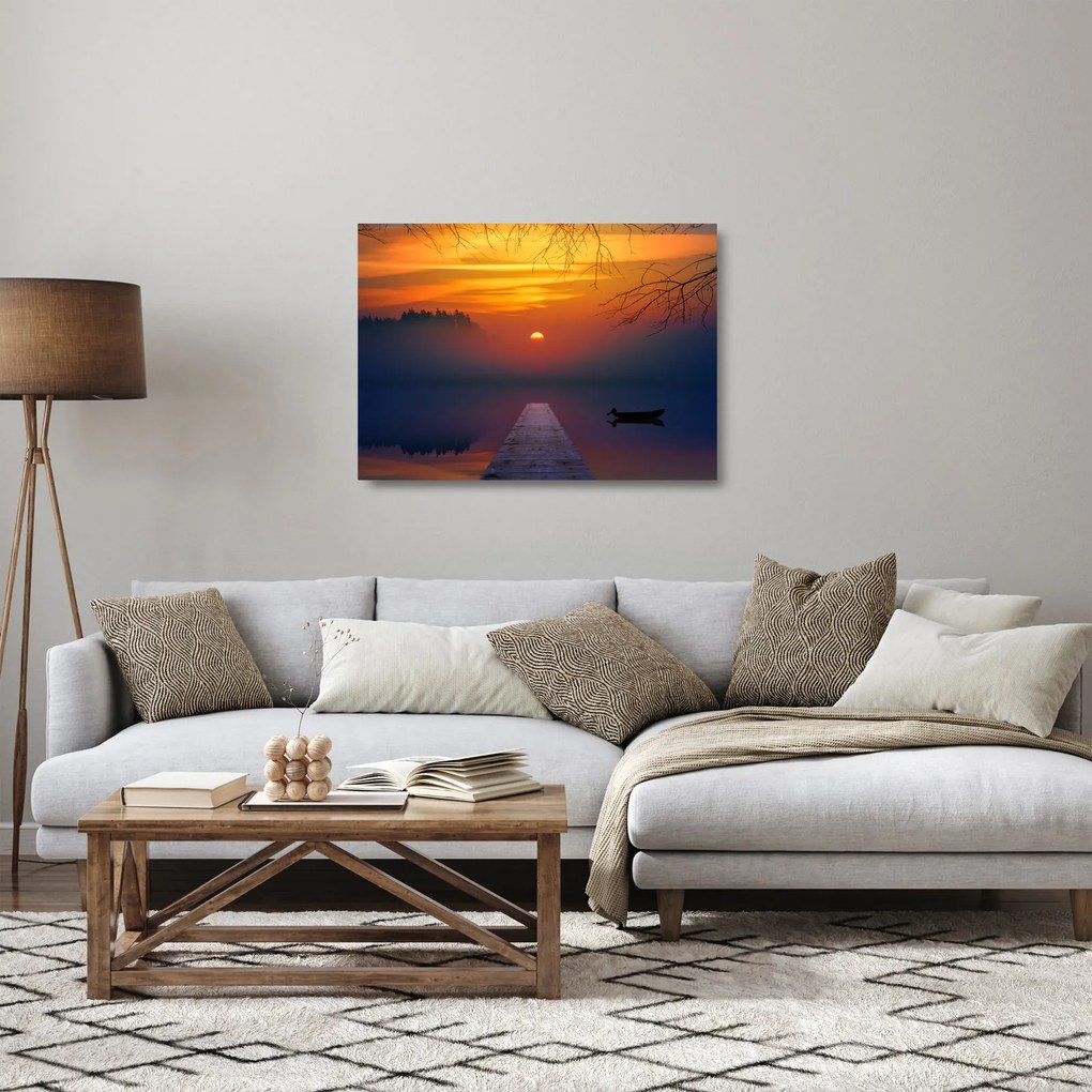 Sklenený obraz mostu pri západe slnka (70x50 cm)