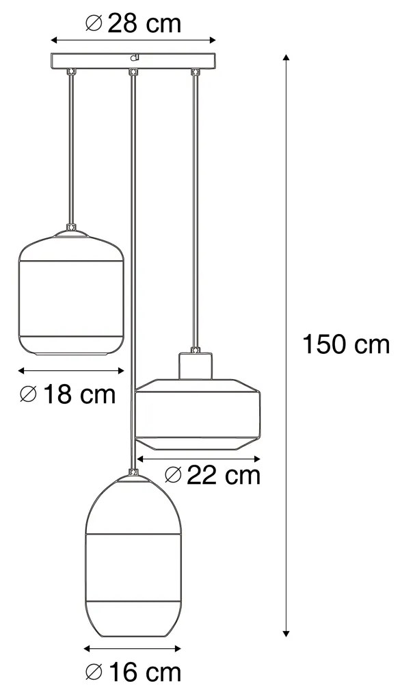 Moderné závesné svietidlo čierne s jantárovým sklom 3-svetlá - Sheena