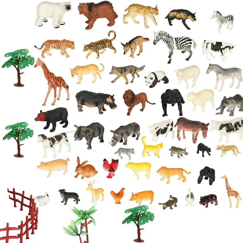 KIK Figúrky zvierat Zoo, Safari a Farma – hracia súprava 59 ks