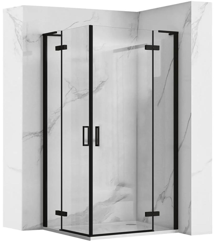 Rea Hugo Double, 2-krídlový sprchovací kút 90 (dvere) x 80 (dvere) x 200 cm, 6mm číre sklo, čierny profil, KPL-45232