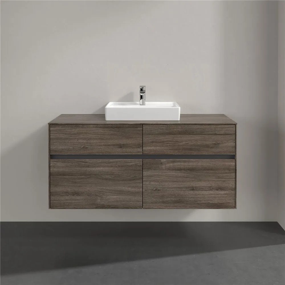 VILLEROY &amp; BOCH Collaro závesná skrinka pod umývadlo na dosku (umývadlo v strede), 4 zásuvky, s LED osvetlením, 1200 x 500 x 548 mm, Stone Oak, C070B0RK