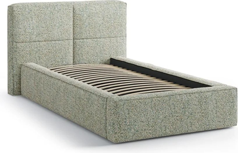Zelená čalúnená jednolôžková posteľ s úložným priestorom s roštom 90x200 cm Darren – Micadoni