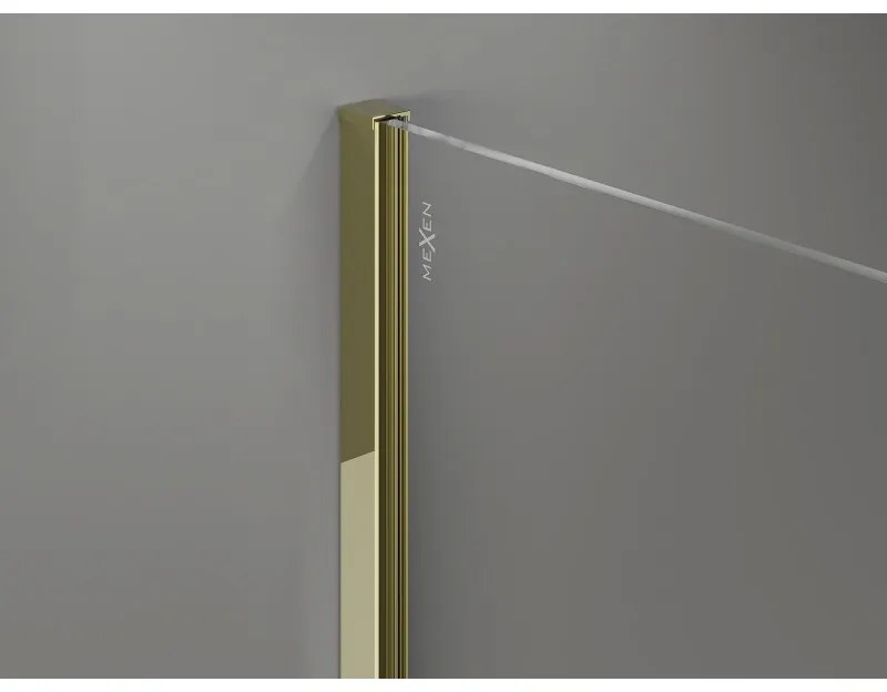 Mexen Kioto-X, sprchová zástena 130 x 200 cm, 10mm šedé sklo, zlatý lesklý profil, 800-130-101-50-40-X